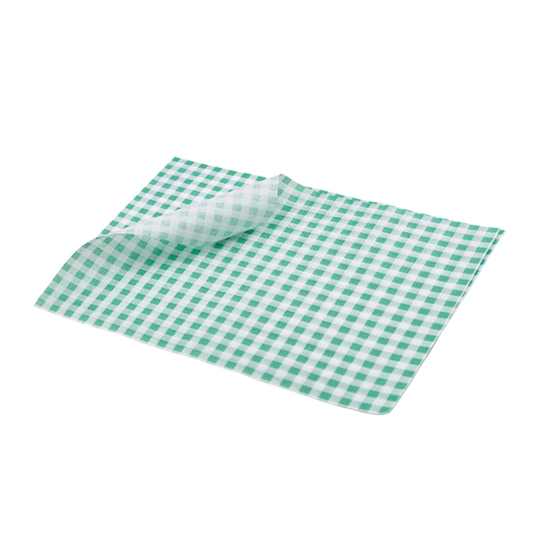 GENWARE | GREASEPROOF PAPER GREEN GINGHAM PRINT 25 X 20CM | PN1487GGR