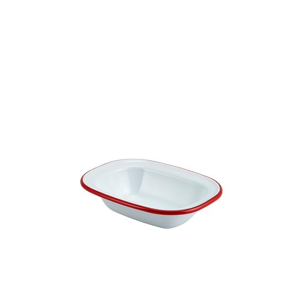 GENWARE | ENAMEL RECT. PIE DISH WHITE WITH RED RIM 16CM X 12 | 44016WHR