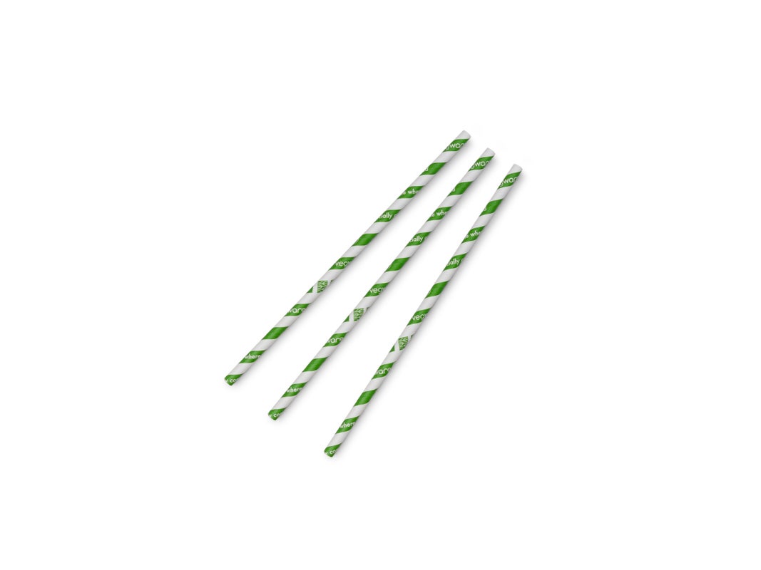 VEGWARE | JUMBO GREEN STRIPE 8MM PAPER STRAW 7.8IN X 3000 | PS08-GSL