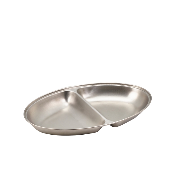 GENWARE | S/STEEL TWO DIVISION OVAL VEGETABLE DISH 35CM | 12562