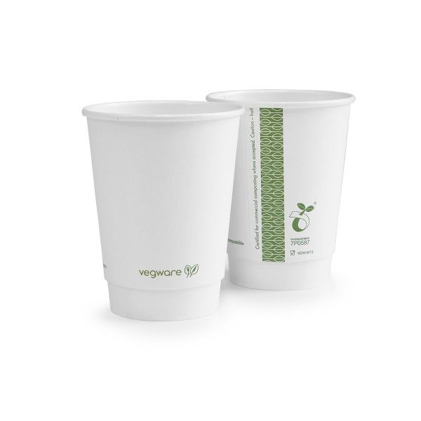 VEGWARE | 12OZ DOUBLE WALL WHITE KRAFT CUP X 500 | VDW-W12