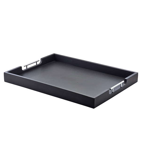GENWARE | SOLID BLACK BUTLERS TRAY WITH METAL HANDLES 65 X 49CM | BTM6549BK