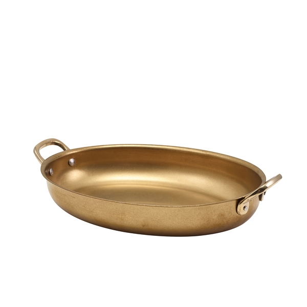 GENWARE | GOLD VINTAGE STEEL OVAL DISH 24.5 X 17.5CM X 6 | SSD24GDV