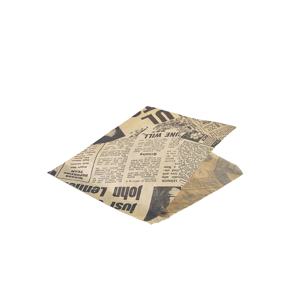 GENWARE | G/PROOF PAPER BAGS BROWN NEWSPAPER PRINT 17.5 X 17.5CM | PN0829PBG