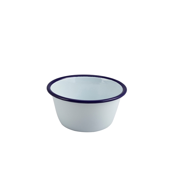 GENWARE | ENAMEL ROUND DEEP PIE DISH WHITE & BLUE 12CM X 12 | 59512