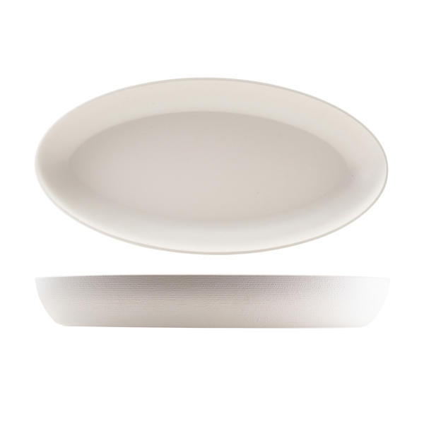 GENWARE | MELAMINE WHITE JUTE DEEP OVAL DISH 55 X 27.5 X 7.5CM | JT550145