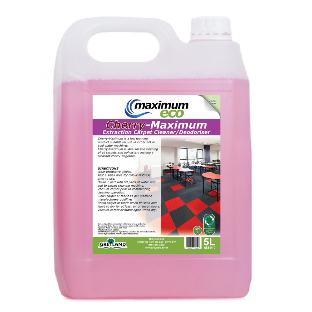 GREYLAND | MAXIMUM ECO WATER BASED CHERRY CARPET CLEANER DEODORISER X 5 LTR | 6681/10