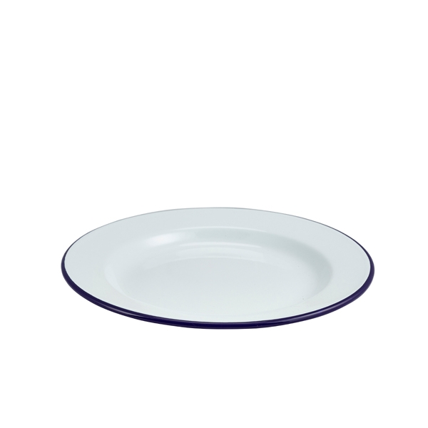 GENWARE | ENAMEL WIDE RIM PLATE WHITE & BLUE 26CM X 12 | 45026