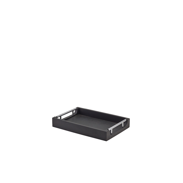 GENWARE | SOLID BLACK TRAY WITH METAL HANDLES 30 X 20CM | BTM3020BK
