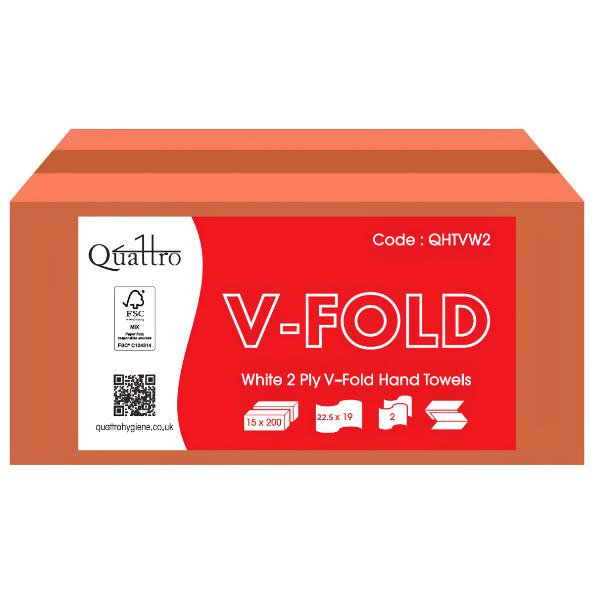 QUATTRO | LUXURY V-FOLD 2PLY WHITE HAND TOWELS X 3000 | QHTVW2 | 43103