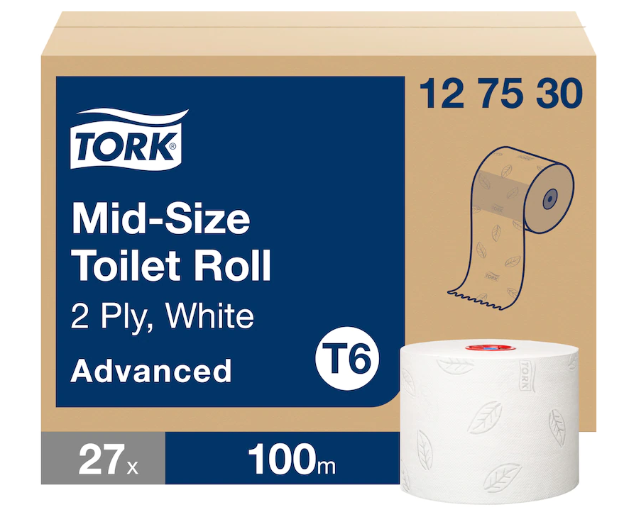 TORK | 127530  T6 MID SIZE TOILET ROLLS 100M X 27 | 127530