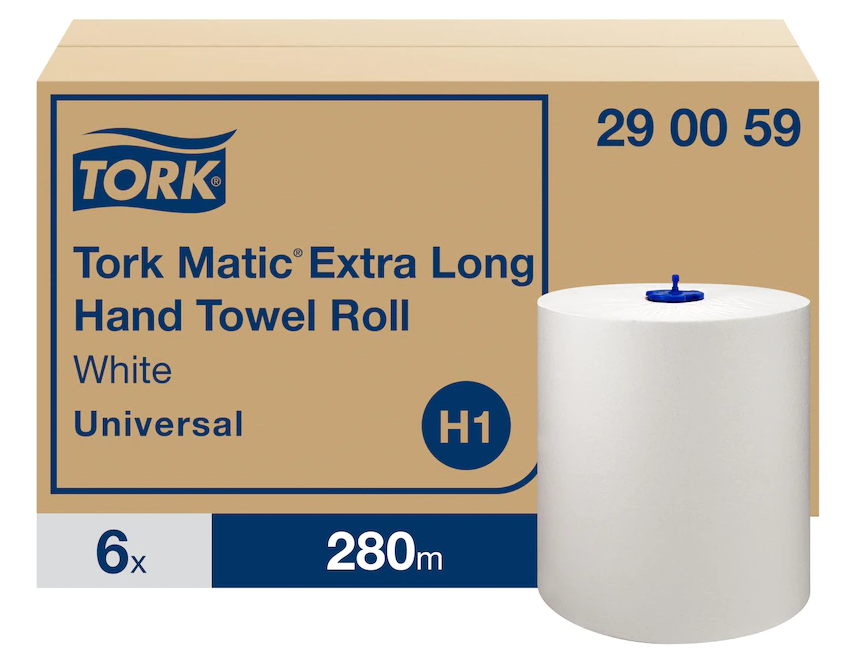 TORK | 290059 H1 MATIC 1 PLY WHITE ROLL TOWEL 280M X 6 | 290059