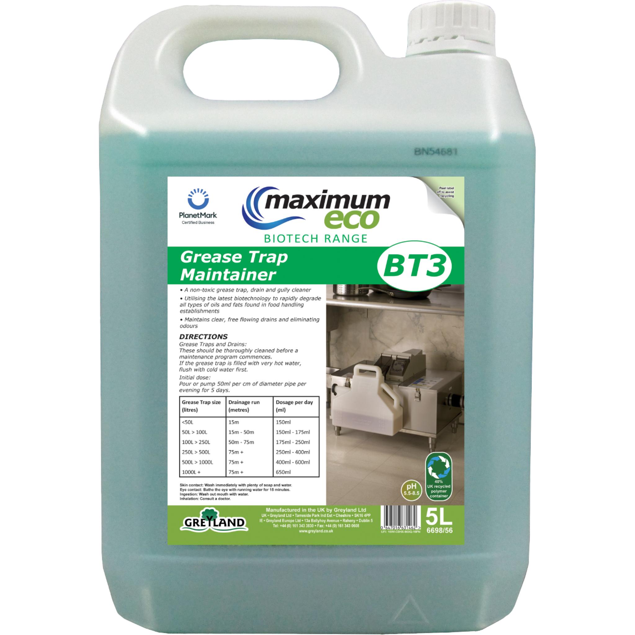 GREYLAND | MAXIMUM ECO BIOTECH BT3 GREASE TRAP MAINTAINER X 5 LTR | 6698/56