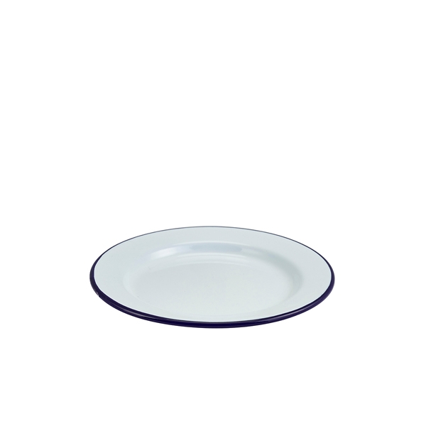 GENWARE | ENAMEL WIDE RIM PLATE WHITE & BLUE 20CM X 12 | 45020