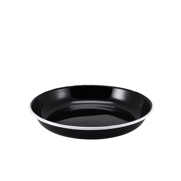 GENWARE | ENAMEL RICE/ PASTA PLATE BLACK WITH WHITE RIM 24CM X 12 | 45624BK