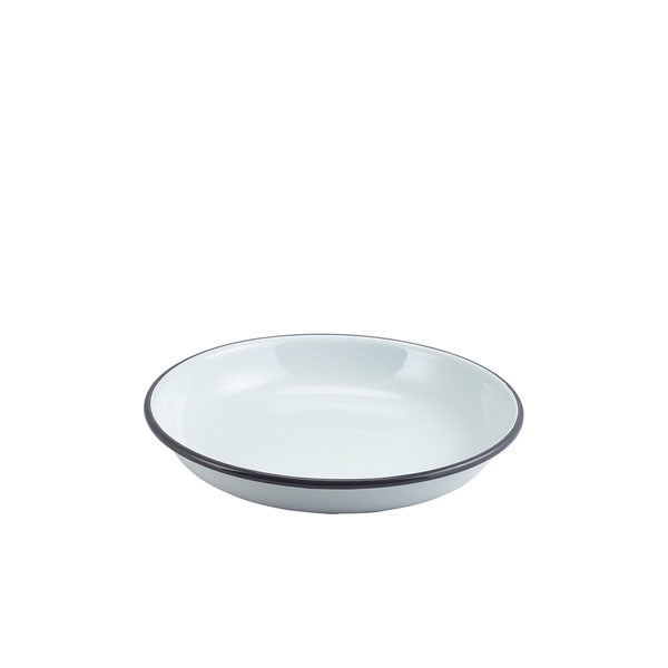 GENWARE | ENAMEL RICE/ PASTA PLATE WHITE WITH GREY RIM 20CM X 12 | 45620WHG