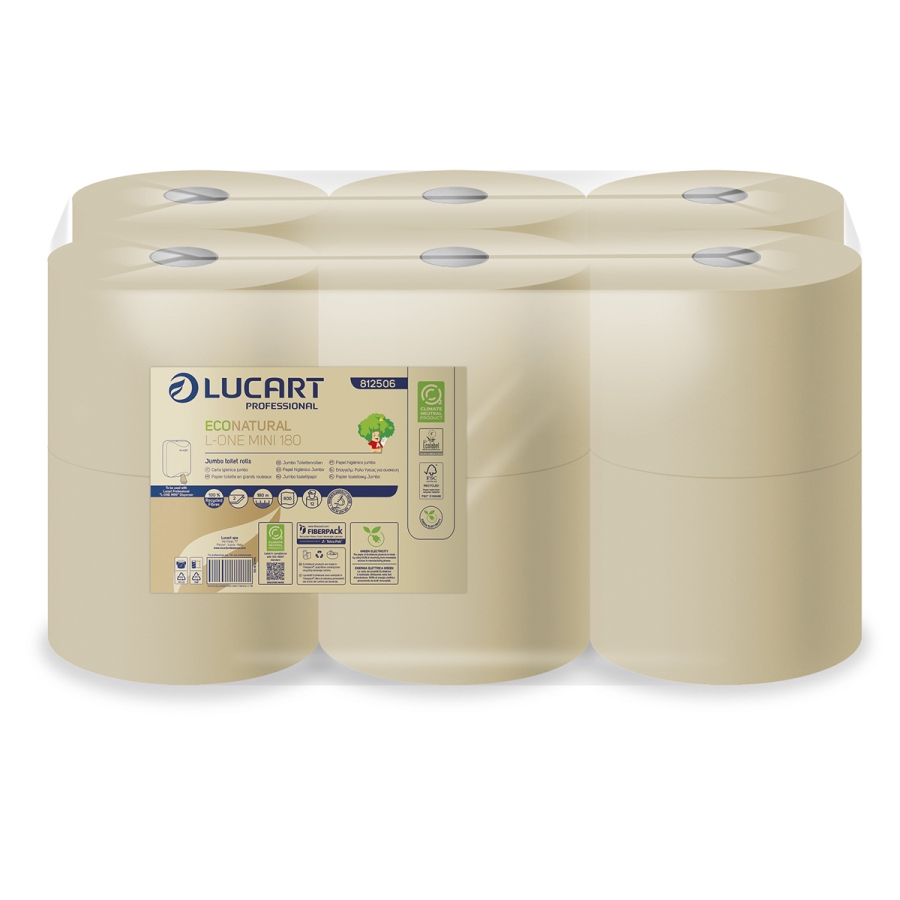 LUCART | ECONATURAL 2PLY L-ONE MINI TOILET ROLL 180M X 12 | 812506