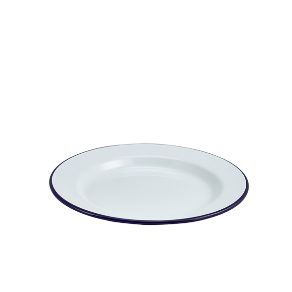 GENWARE | ENAMEL WIDE RIM PLATE WHITE & BLUE 24CM X 12 | 45024