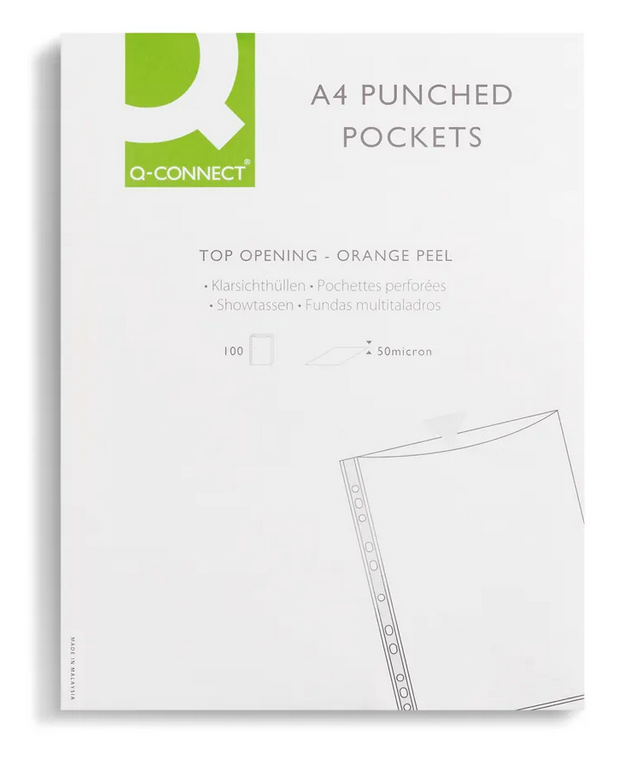 Q-CONNECT | A4 POLY PUNCHED POCKETS X 100 | KF24001