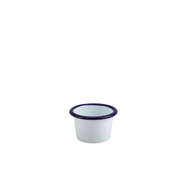GENWARE | ENAMEL RAMEKIN WHITE WITH BLUE RIM 7CM DIA 90ML X 12 | 52406