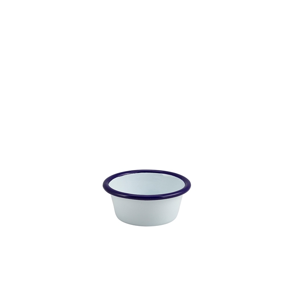 GENWARE | ENAMEL RAMEKIN WHITE WITH BLUE RIM 8CM DIA 90ML X 12 | 52308