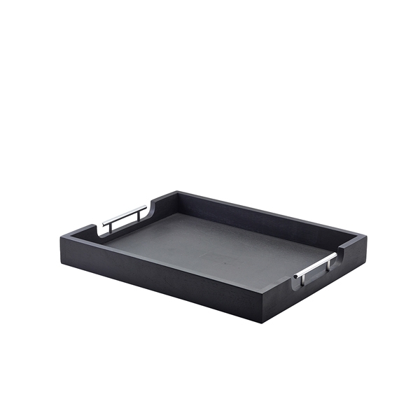 GENWARE | SOLID BLACK BUTLERS TRAY WITH METAL HANDLES 50 X 39.5CM | BTM5040BK