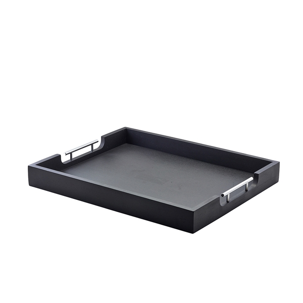 GENWARE | SOLID BLACK BUTLERS TRAY WITH METAL HANDLES 54.5 X 44CM | BTM5544BK