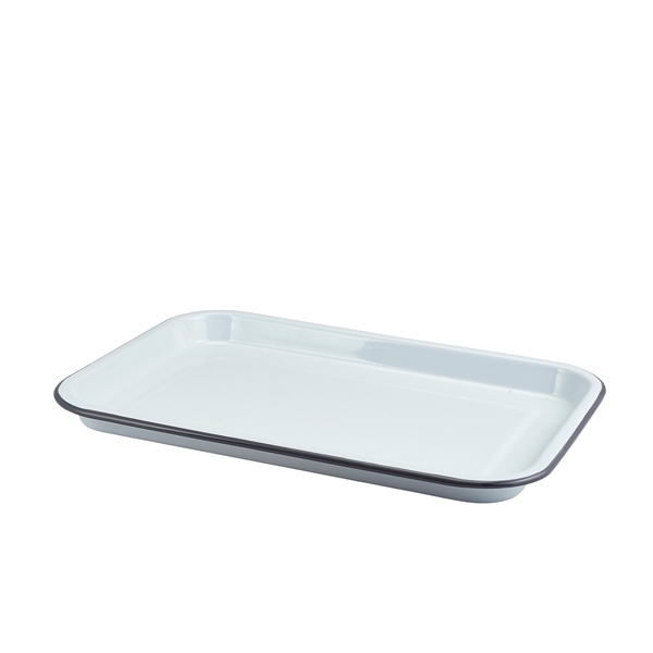 GENWARE | ENAMEL SERVING TRAY WHITE WITH GREY RIM 33.5X23.5X2.2CM X 6 | 942933WHG