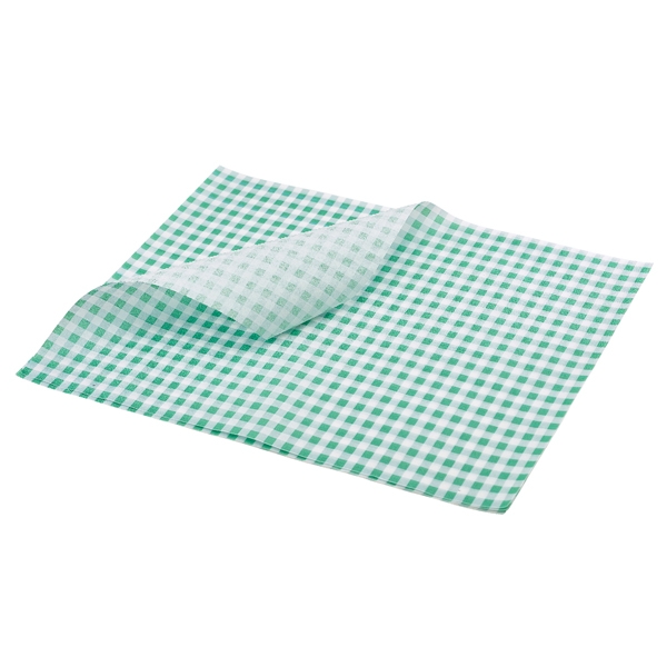 GENWARE | GREASEPROOF PAPER GREEN GINGHAM PRINT 35 X 25CM | PN1487LGGR