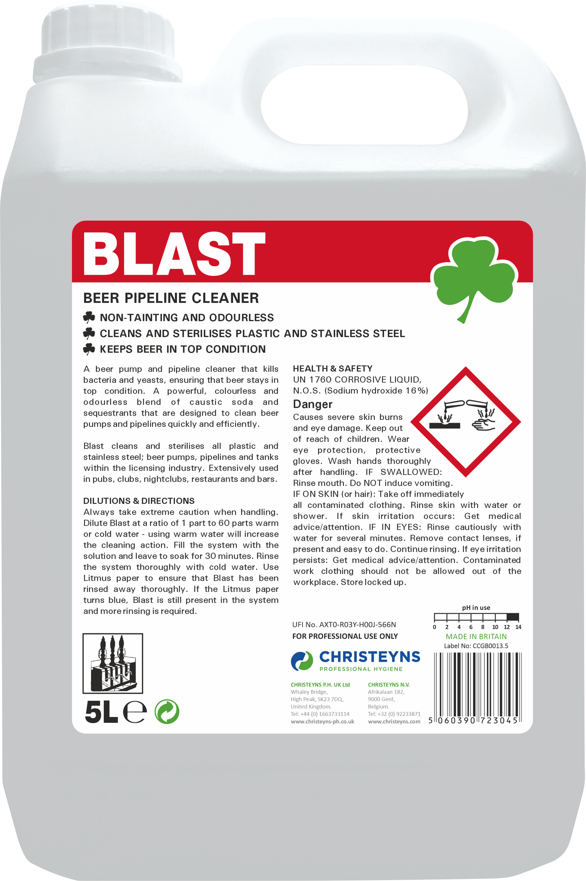 CHRISTEYNS (CLOVER) | BLAST BEER PIPELINE CLEANER X 5 LTR | 302
