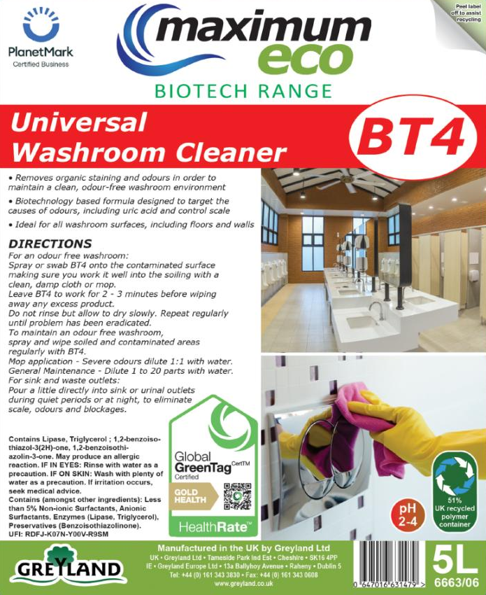 GREYLAND | BT4 WASHROOM CLEANER RTU SPRAY BOTTLE LABEL | RTU12133