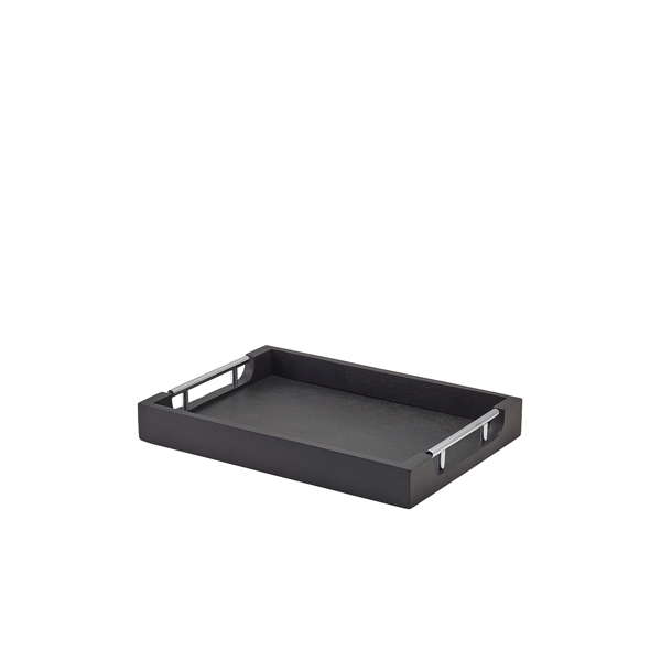 GENWARE | SOLID BLACK TRAY WITH METAL HANDLES 35 X 25CM | BTM3525BK