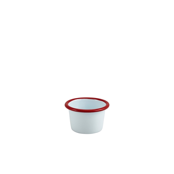 GENWARE | ENAMEL RAMEKIN WHITE WITH RED RIM 7CM DIA 90ML X 12 | 52406WHR