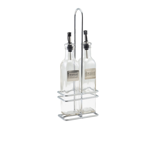 GENWARE | SQUARE GLASS OIL & VINEGAR WITH CHROME STAND | 2016