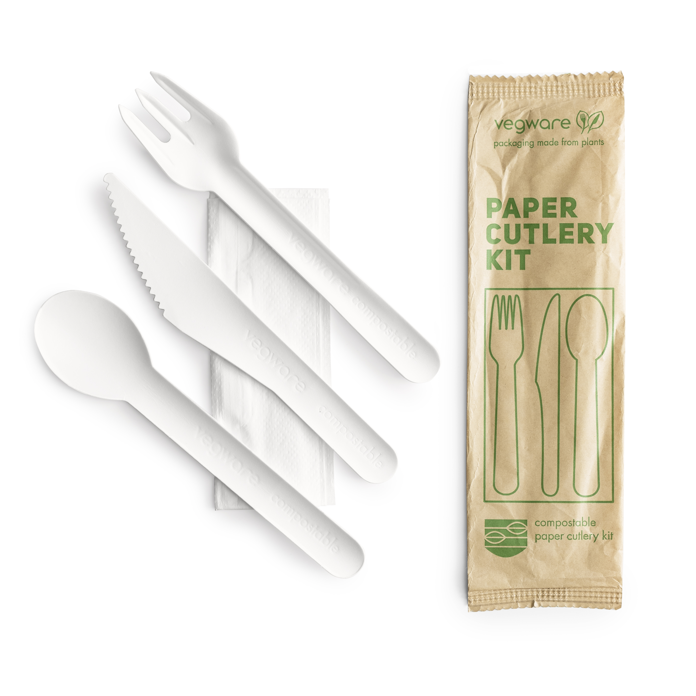 VEGWARE | COMPOSTABLE PAPER CUTLERY KIT X 250 | VP-KFSWN