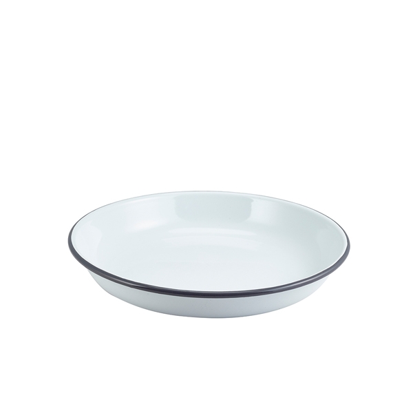 GENWARE | ENAMEL RICE/ PASTA PLATE WHITE WITH GREY RIM 24CM X 12 | 45624WHG