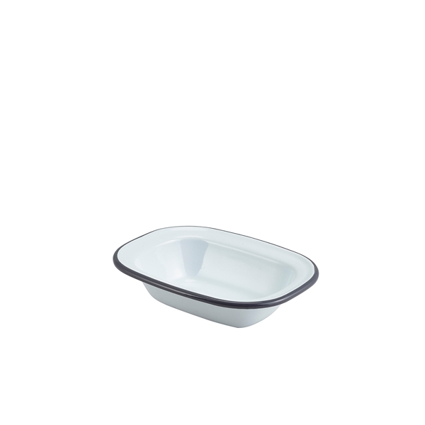 GENWARE | ENAMEL RECT. PIE DISH WHITE WITH GREY RIM 16CM X 12 | 44016WHG