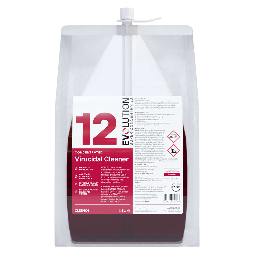 CLEENOL | EVOLUTION CONCENTRATED VIRUCIDAL CLEANER EV12 X 1.5 LTR | EV12