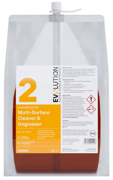 CLEENOL | ECOLABEL EVOLUTION MULTI-SURFACE CLEANER & DEGREASER EV2 X 1.5 LTR | ECO-EV2