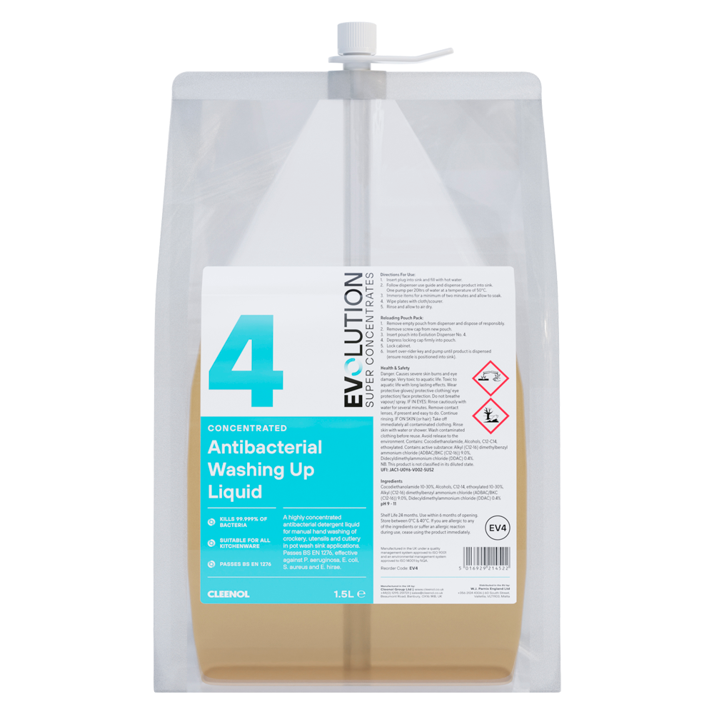 CLEENOL | EVOLUTION CONCENTRATED ANTIBACTERIAL WASHING UP LIQUID EV4 X 1.5 LTR | EV4