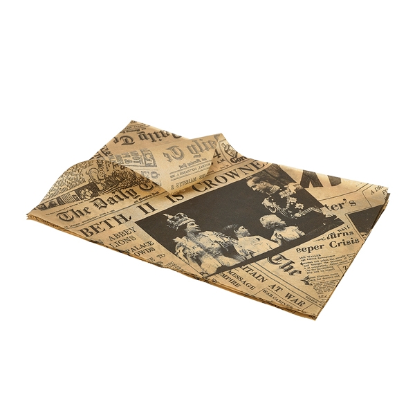 GENWARE | GREASEPROOF PAPER BROWN NEWSPAPER PRINT 25 X 35CM | PN0829P
