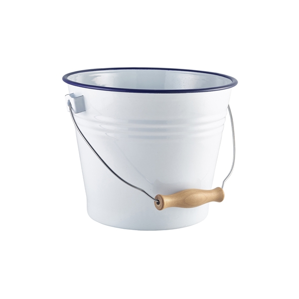 GENWARE | ENAMEL BUCKET WHITE WITH BLUE RIM 22CM DIA X 4 | 58522