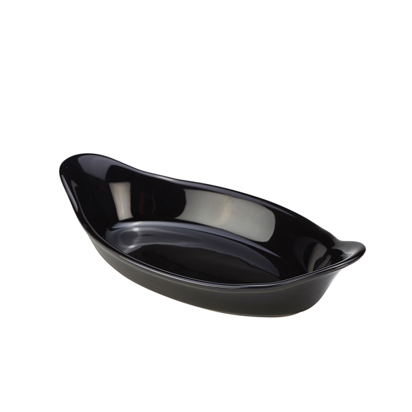 GENWARE | STONEWARE BLACK OVAL EARED DISH 22CM X 4 | B23-BL