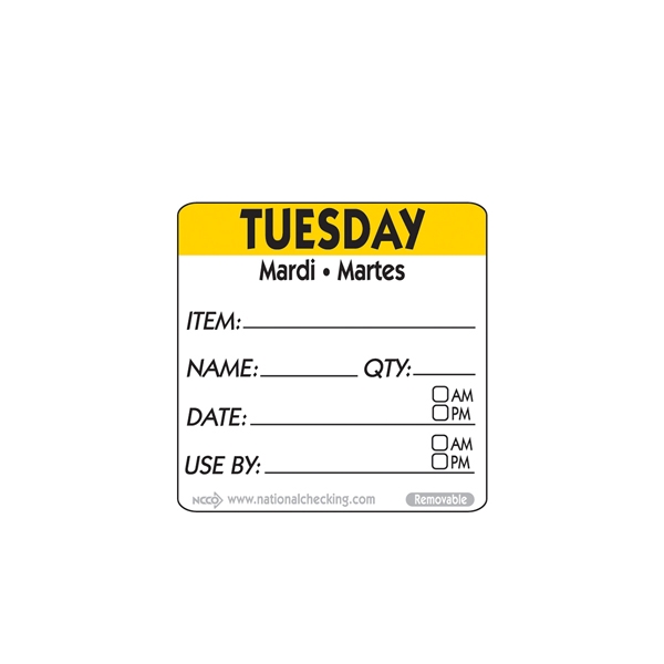 GENWARE | 50MM TUESDAY REMOVABLE DAY LABEL X 500 | RIDU2202R