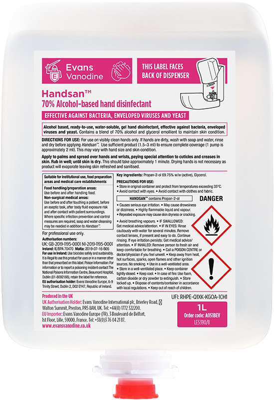 EVANS |  HANDSAN ALCOHOL SANITISER 6 X 1LTR | A051BEV