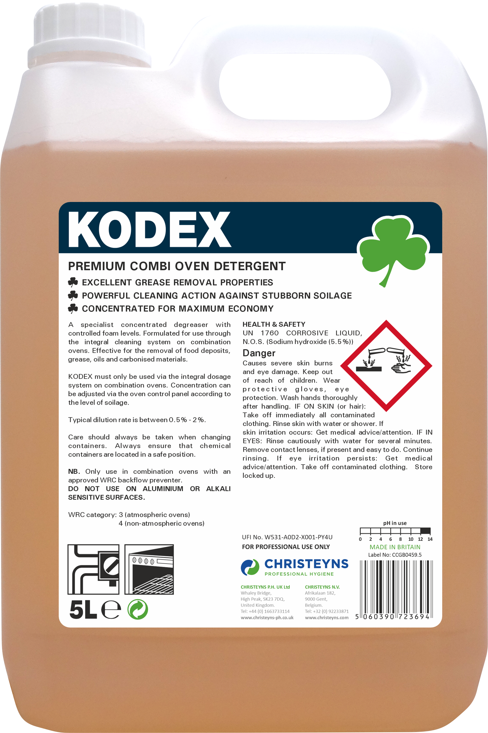 CHRISTEYNS (CLOVER) | KODEX COMBI OVEN DETERGENT X 5LTR | 398
