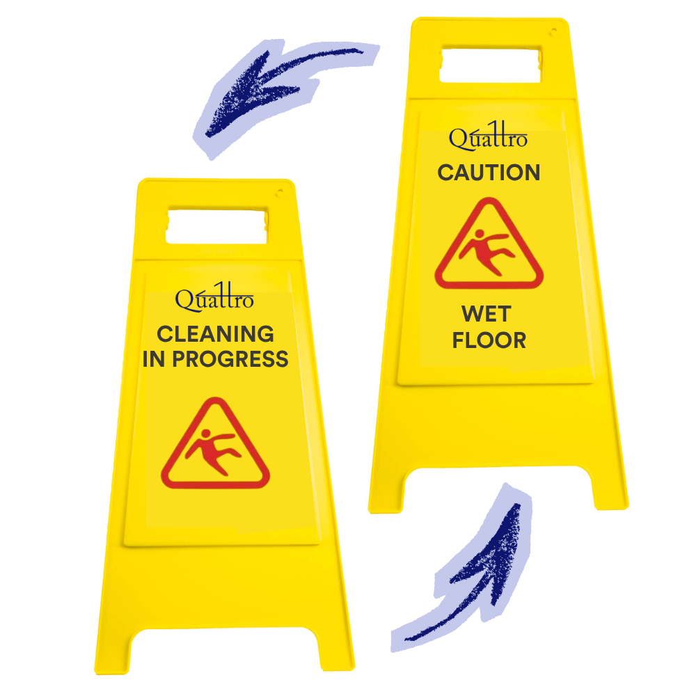 QUATTRO | ALL PLASTIC HAZARD WARNING FLOOR SIGN (WET FLOOR | CLEANING IN PROGRESS)
