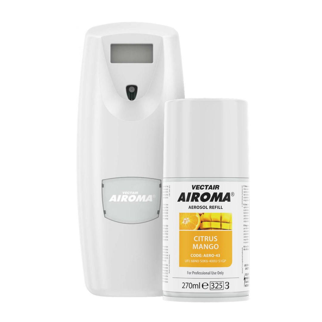 VECTAIR | AIROMA STARTER KIT C/W AEROSOL 270ML & 2 X C BATTERY | ADIS-W