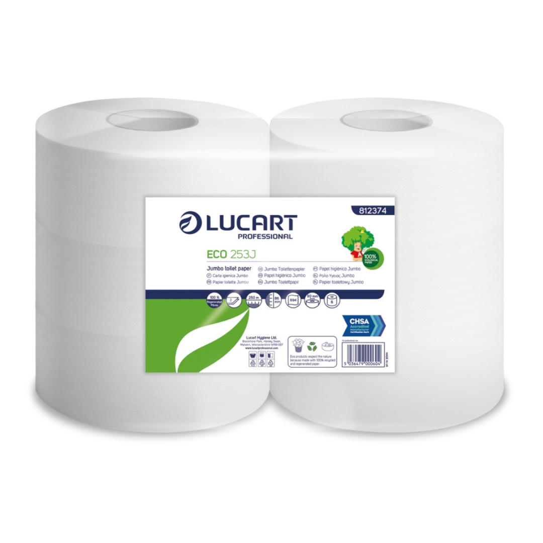 LUCART | MIDI JUMBO TOILET ROLLS 2-PLY 6 X 250M 76MM CORE | 812374