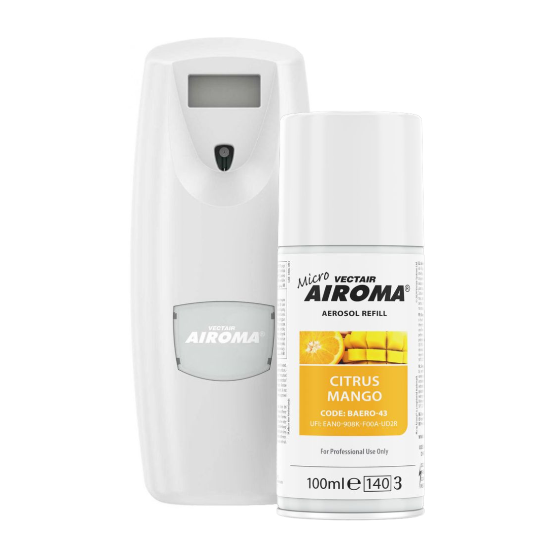 VECTAIR | MICRO AIROMA STARTER KIT C/W AEROSOL 100ML & 2 X C BATTERY | BDIS-W
